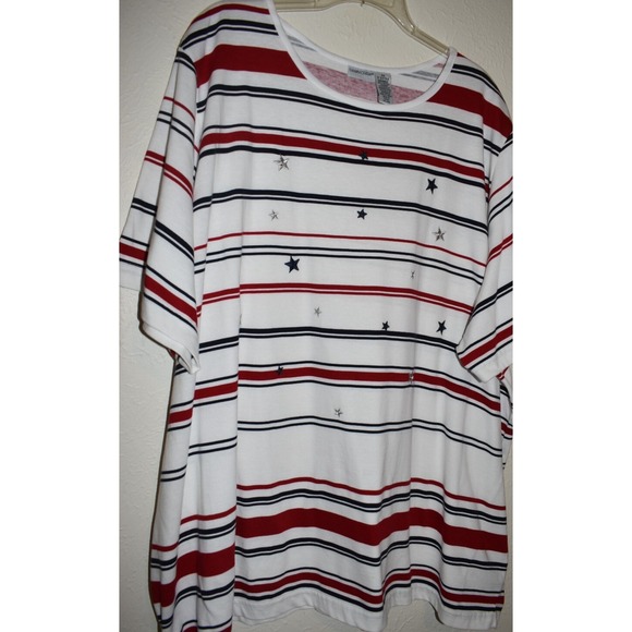 Cabin Creek 5X Short Slv Top  Stars Stripes Red White Blue 100% Cotton Pullover - Picture 5 of 16